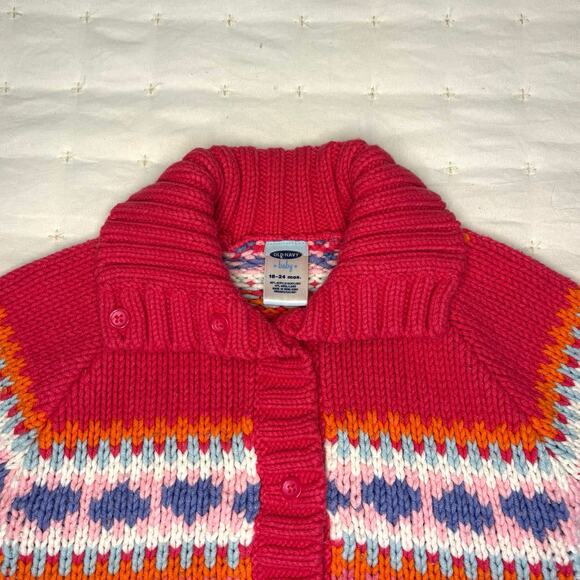 Vintage Old Navy Baby Fair Isle Cardigan Sweater Girls 18-24M | Bright Stripes - Picture 2 of 7